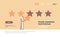 Three star rating arab man giving feedback concept arabic cartoon character flat horizontal copy space