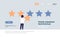 Three star rating man giving feedback concept african american character flat horizontal copy space