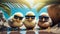 Three Staring Yellow Chicks Wearing Sunglasses. Ai generative.