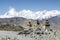 Three stone chortens in Muktinath temple Annapurna Circuit Muktinath Nepal