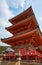 The three-storied pagoda on the hill at Kiyomizu-dera Otowa-san temple. Kyoto. Japan