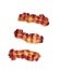Three strips of fried crispy bacon isolated