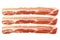 Three strips of streaky uncooked bacon.