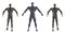 Three strong male mannequins. Abstract male mannequin. Black glossy mannequin. Front view. 3d rendering.