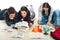 Three students studying together home