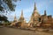 Three stupas of Buddhist temple Wat Phra Si Sanphet in the early morning. Ayuthaya. Thailand