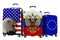 Three suitcases with the image of the flags