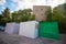 Three Sukkot placed on the road during the Jewish holiday called Sukkot,