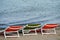 Three sunbeds on the beach