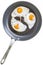 Three Sunny Side Up Fried Eggs In Teflon Frying Pan Isolated On White Background