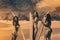 Three surfing girls