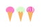 Three sweet ice creams on isolate white background