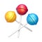 Three sweet lollipops 3D rendering illustration on white background