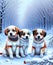 Three sweet puppys in snow