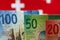 Three Swiss banknotes