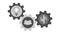 Three symbols in gears, light bulb idea, doing teamwork, money coin, gray scale color