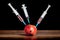 Three syringes are inserted into the apple with rot traces. Adoption of drugs. The problem of drug addiction. Intensive therapy_