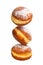 Three tasty berliner donuts ball isolated on the white background