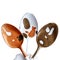 Three teaspoons are painted in different colors with acrylic paint
