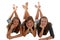 Three teenage girls laying on floor chin in hand