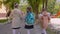 Three teenager girls with backpack going to school. Schoolchild back to school