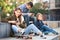 Three teenagers with smartphones