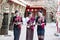 Three Thai girl In the Phu Thai tribe Standing in the Thai temple area