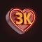 Three thousand or 3k follower celebration love icon neon glow lighting 3d render