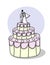 Three tier wedding cake with bride and groom figures on top illustration