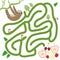 Three-toed slothful on a branch and the apple pear strawberry cherry on white background labyrinth game for Preschool Children. V