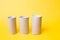 three toilet paper bushes on a yellow background copy space, toilet paper has ended, crisis 2020, a joke