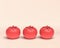 Three tomatos side by side with flat solid red color in white background, 3d Icon, 3D rendering, vegetable