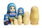 Three traditional Russian matryoshka dolls and blanks for painting dolls. Clean matryoshka