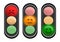 Three traffic lights with smiley faces