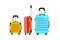 Three Travel Suitcases. Time to travel. Trip to World. Vacation. Holidays. Travel banner. Yellow, red and blue bag