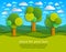 Three trees in the field scenic nature landscape cartoon modern style paper .