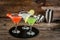 Three types of alcoholic cocktails with martini