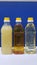 Three types of edible oil in plastic bottle displayed