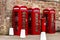 Three typical British red phone booths near Fort George