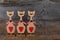 Three Valentines Love Wooden Cat Shapes With Red Heart Decoration