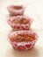 Three valentines muffins in a row. Homemade pastry. Selective focus on the front.