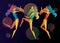 Three vector abstract bright color dancing girls