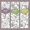 Three vector banners Damask rose, jasmine, ylang sketch. Aromatherapy series.