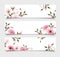 Three vector banners with pink lisianthus flowers.