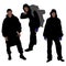 Three vector male silhouettes. Tourists guys hiking gear. A boy with a shoulder backpack. Guys in a raincoat and a jacket with a