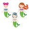 Three vector mermaids in cartoon style