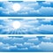 Three vector strips with sky and clouds.