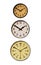 Three vertical clocks