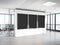 Three vertical frames Mockup hanging on wall. Mock up of billboards in modern concrete office interior 3D rendering