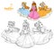 Three very cute princesses playing hide and seek color and outlined for coloring book